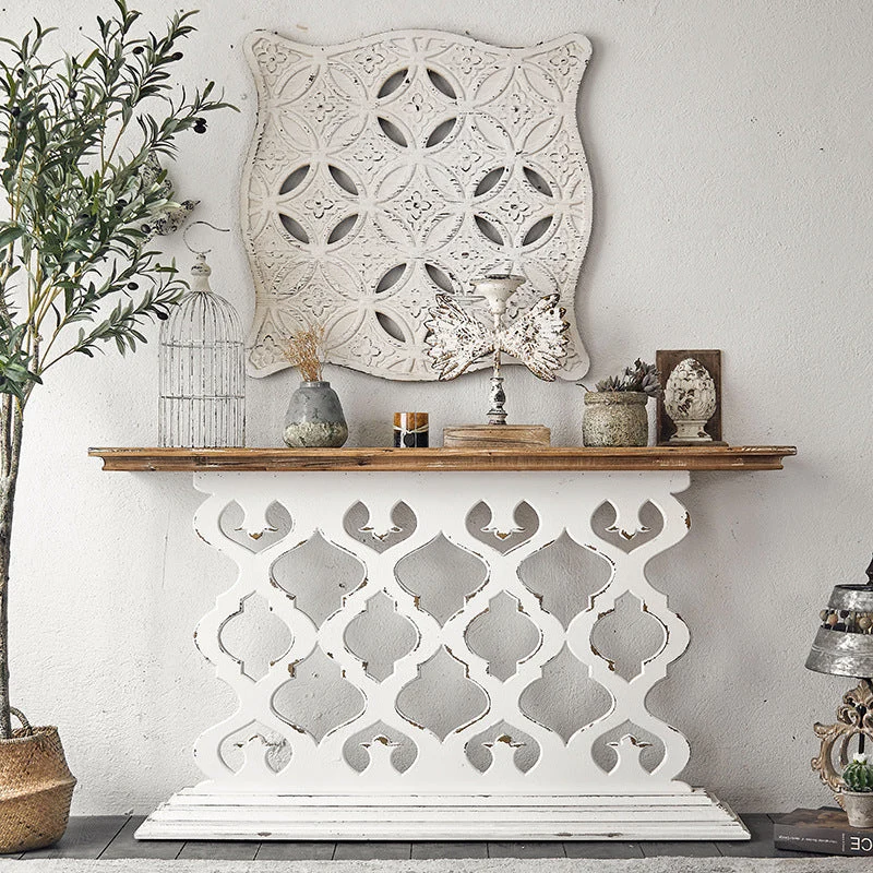 French Country Wood Console Table Rectangle End Table for Hall