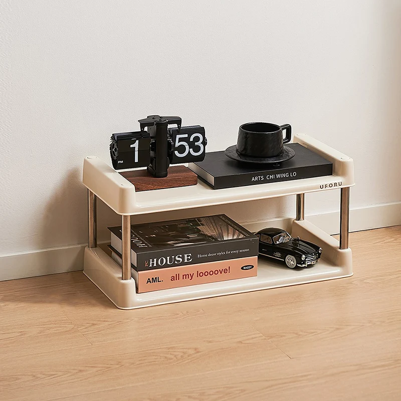 Contemporary Industrial Rectangular PP Plastic Stainless Steel Multi-Layer Storage Shelf 2/3/4/5-Tier For Living Room