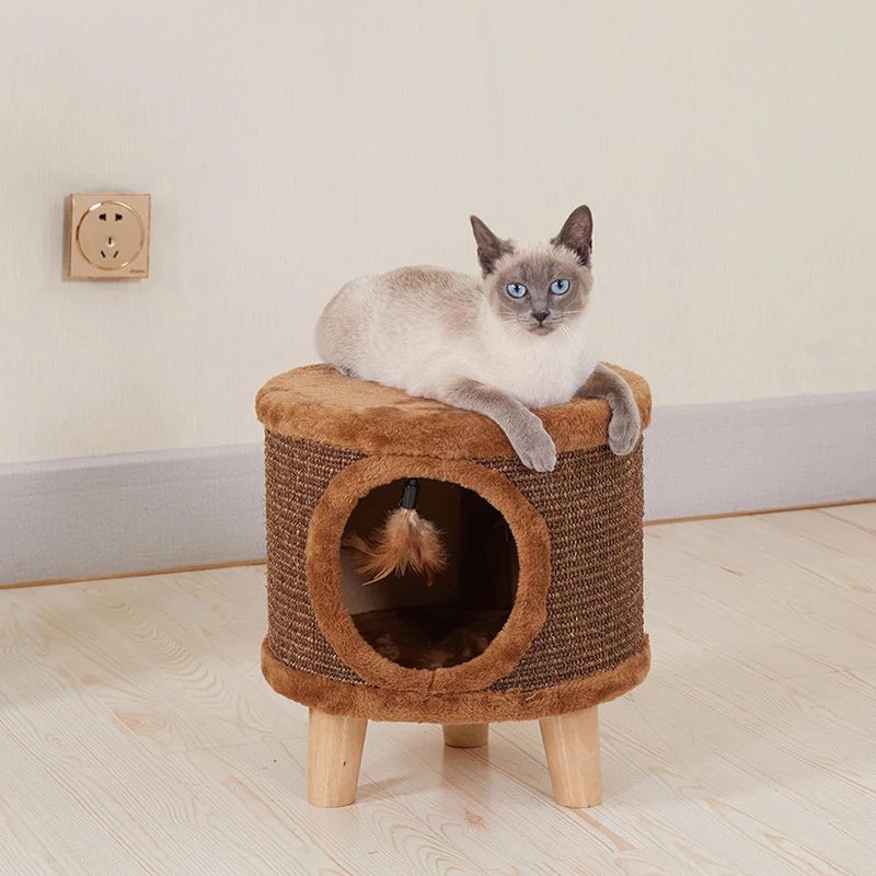 Modern Minimalist Cylindrical & Square Particleboard Flannelette Wood Pet-Human Shared Low Stool Backrest Armless For Living Room
