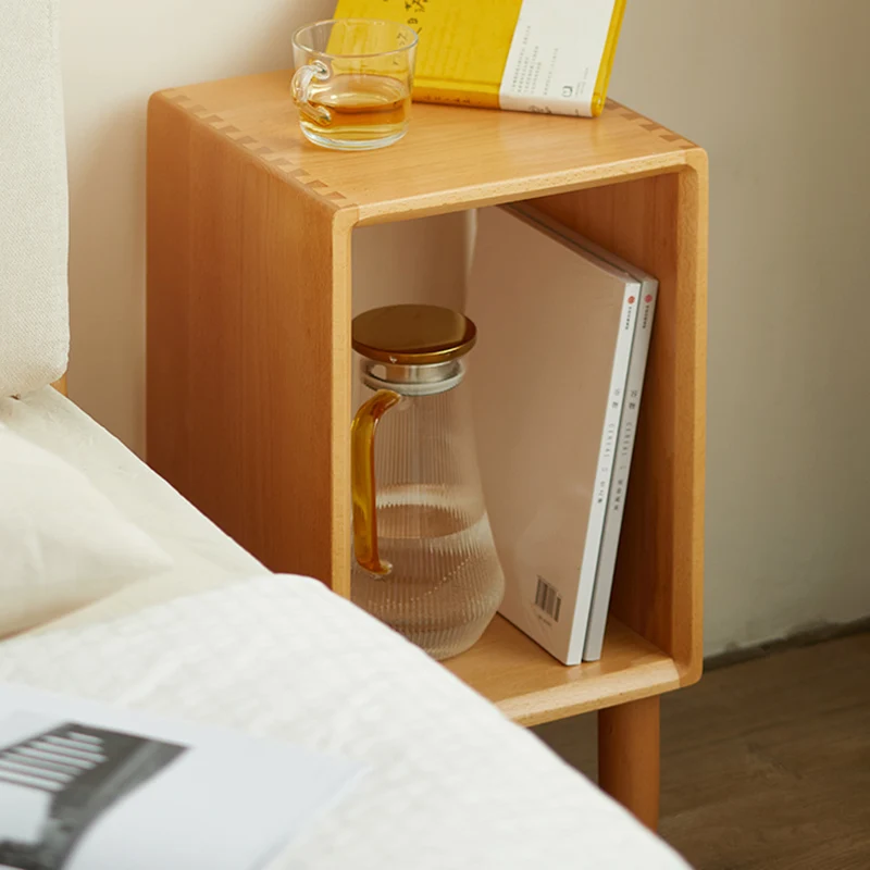Modern Minimalist Rectangular Beech Wood Paulownia Wood Veneer Nightstand 1-Cabinet For Living Room & Bedroom