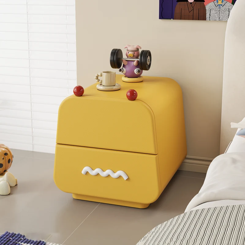 Contemporary Nordic Pine Wood Cat Scratching Leather Solid Wood Multi-Layer Board Trapezoidal Nightstand 2-Drawer For Bedroom