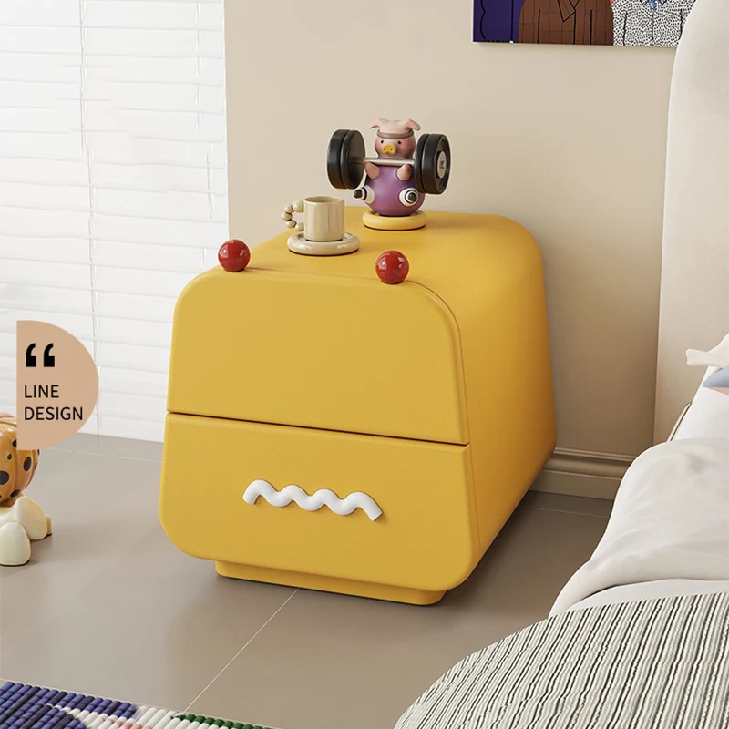 Contemporary Nordic Pine Wood Cat Scratching Leather Solid Wood Multi-Layer Board Trapezoidal Nightstand 2-Drawer For Bedroom
