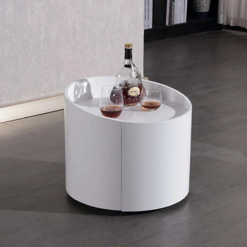 Modern Minimalist Round Nightstand: Single Drawer - Off-White/Black Curved Design Storage Bedside Table For Bedroom