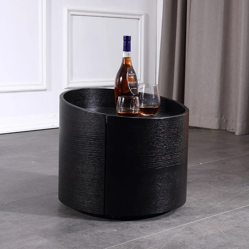 Modern Minimalist Round Nightstand: Single Drawer - Off-White/Black Curved Design Storage Bedside Table For Bedroom