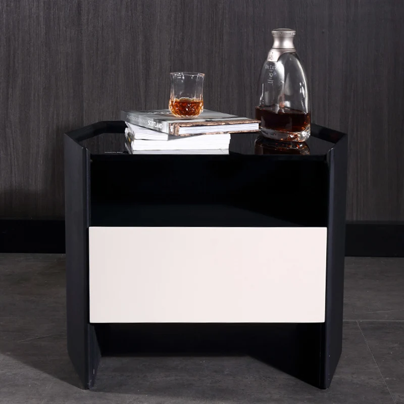 Modern Luxury Floating Dual Color Block Nightstand: Tempered Glass Top - Single Solid Wood Drawer Bedside Table For Bedroom