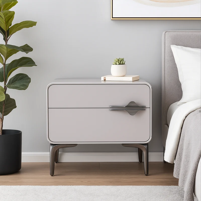 Modern Minimalist White Dual-Drawer Nightstand: Lightweight Iron Leg Design - Scandinavian-Style Storage Bedside Table For Bedroom