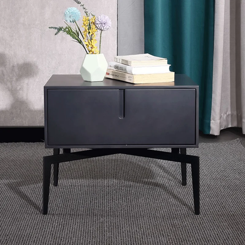 Modern Minimalist Square Dark Gray 1-Drawer Storage Nightstand For Bedroom