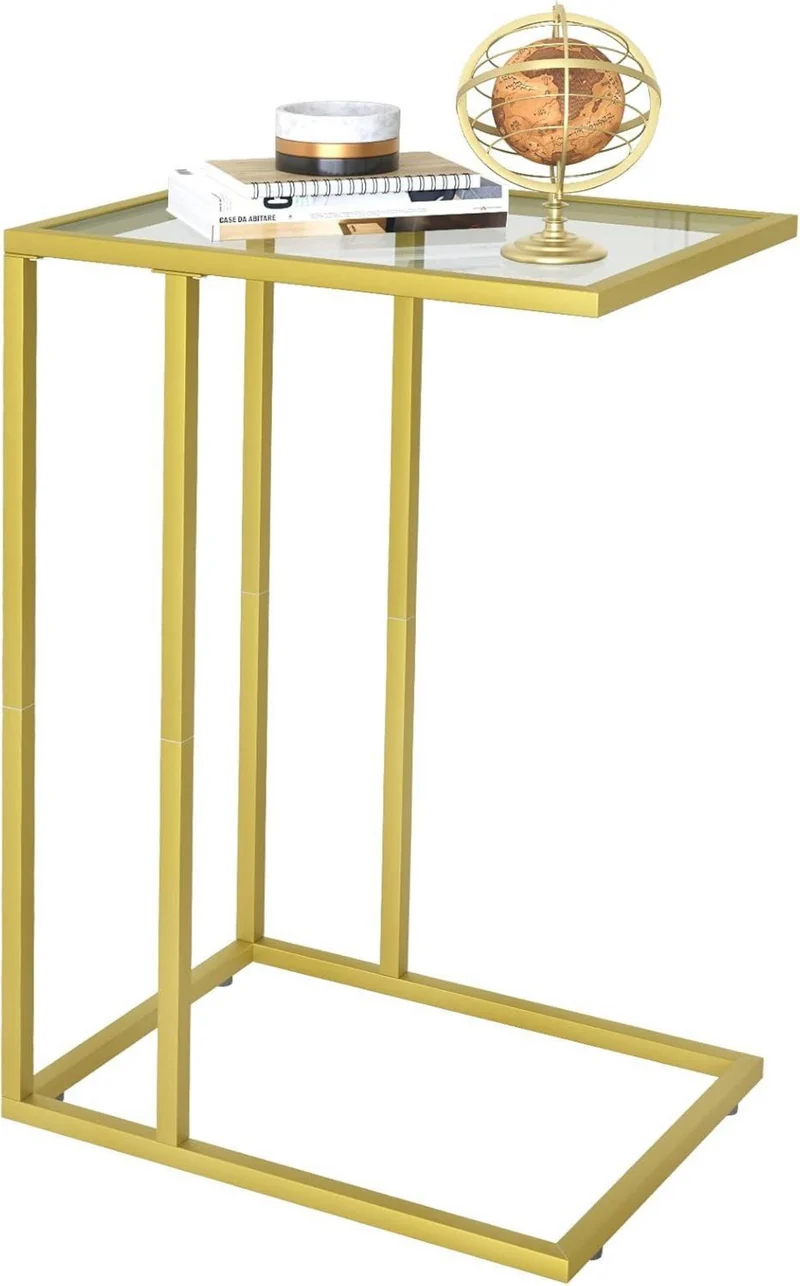 C-förmiger Glasbeistelltisch golden, multifunktional, stabil
