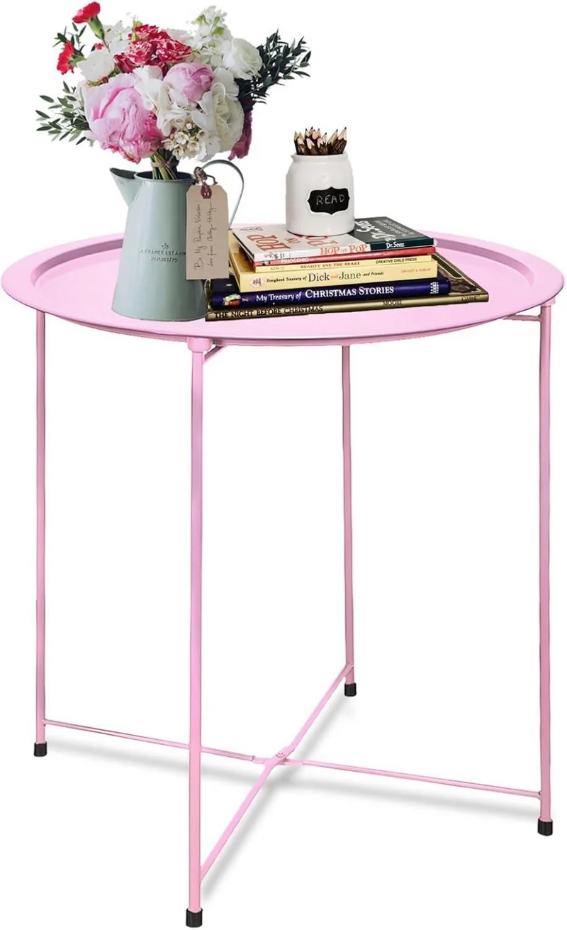 Beistelltisch rund Couchtisch Metalltablett Stauraum Rosa