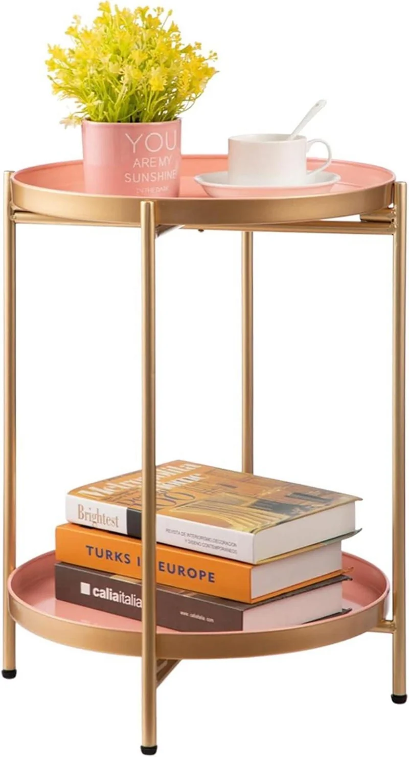 Beistelltisch Rund Gold Metall 2 Ebenen Couchtisch