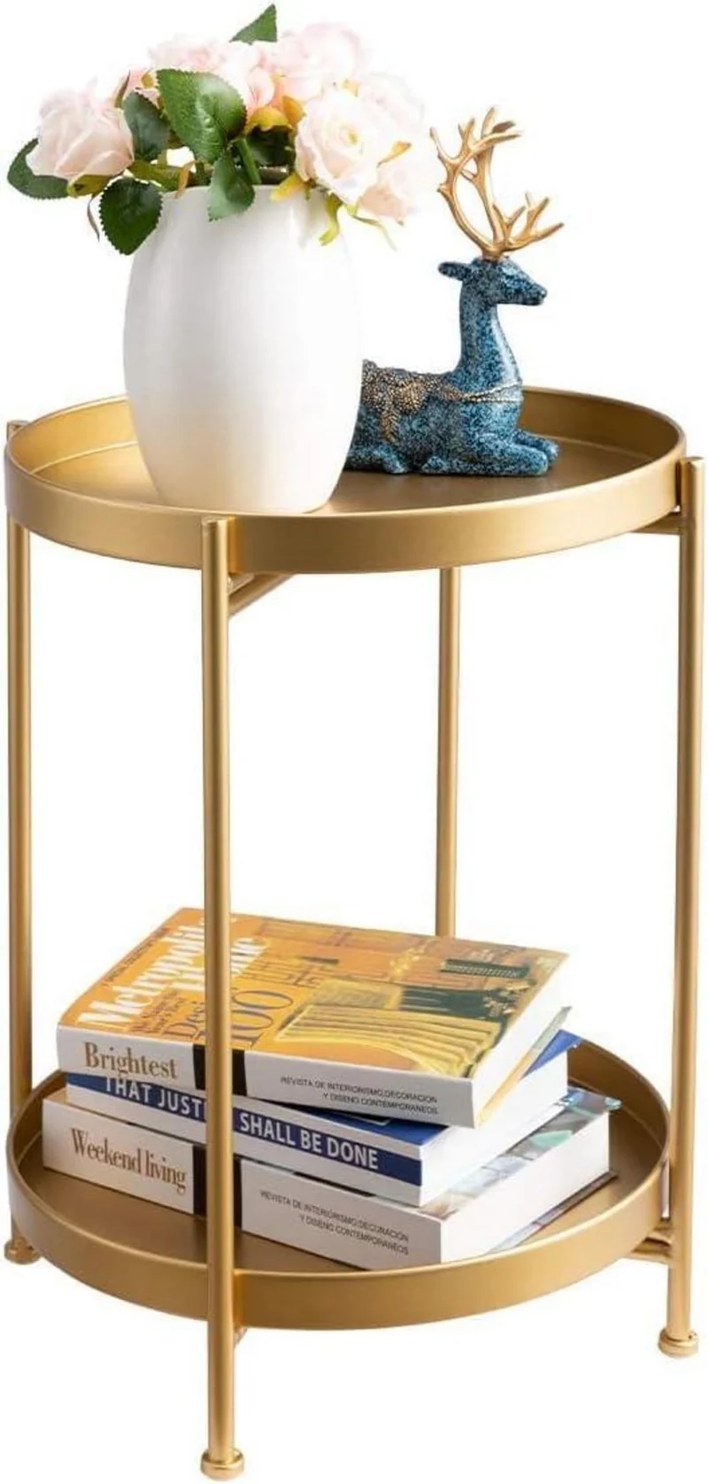 Beistelltisch Gold Metall Rund 2 Ebenen Wohnzimmer