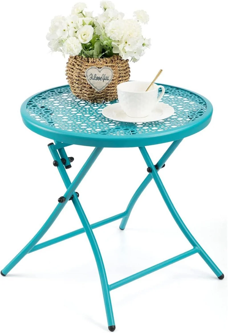Faltbarer Outdoor Beistelltisch Blau Metall Terrasse Tisch