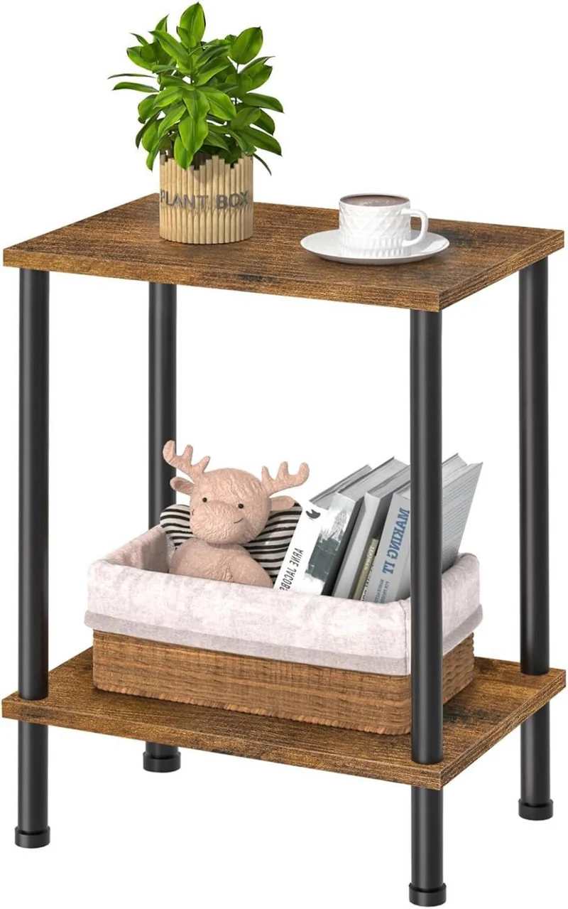 LELELINKY Beistelltisch 2-Ebenen Holz Braun - 40x30x55cm