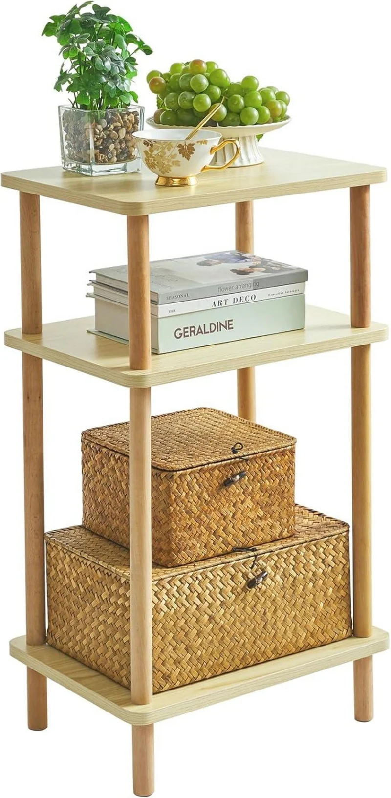 Holz Beistelltisch Nachttisch 3 Ebenen 39x29x68.5cm
