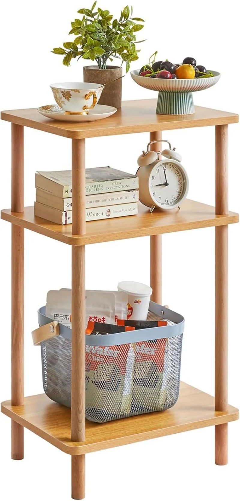 Holz Beistelltisch Nachttisch 3 Ebenen 39x29x68.5cm