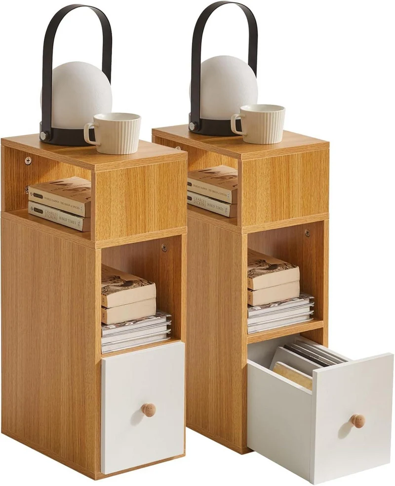 IBUYKE Nachttisch 2er Set Schmal mit Schublade 2 offene