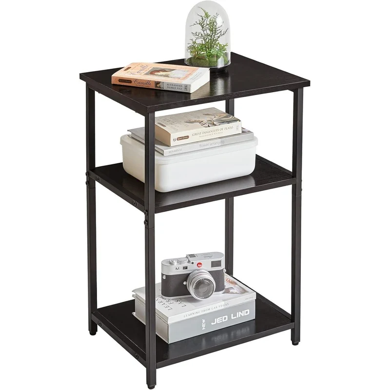 IBUYKE Beistelltisch mit 3 Ebenen Schwarz Industrie-Design