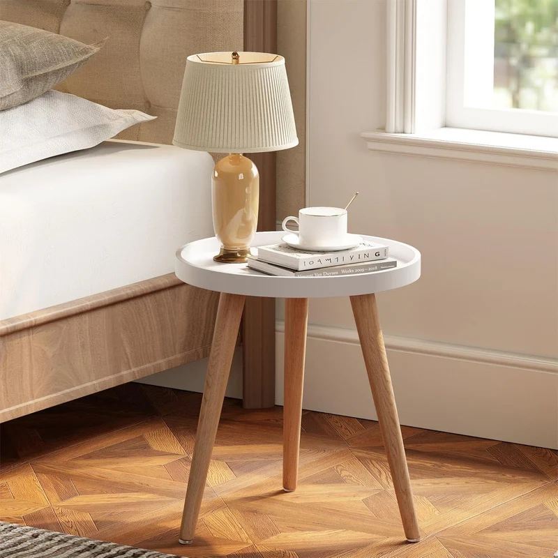 Beistelltisch Rund 38x45cm Massivholz Beine Skandinavische