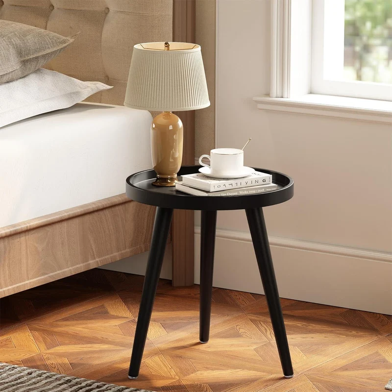 Beistelltisch Schwarz Rund 38x45cm Holz Wohnzimmertisch