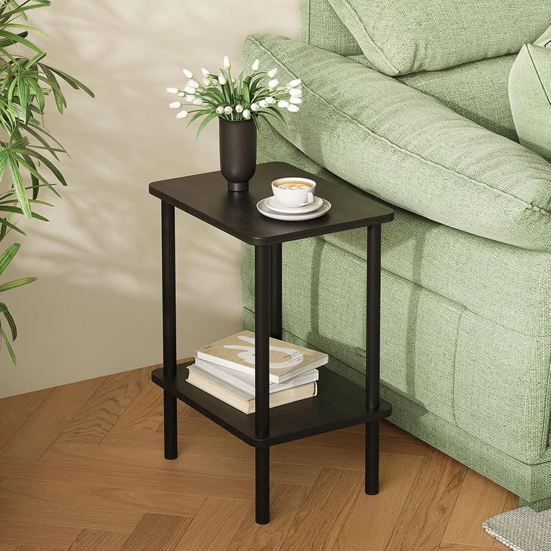 Beistelltisch Holz Schwarz 2 Tier Nachttisch Schmal