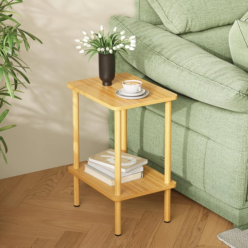 Beistelltisch Holz 2 Tier Nachttisch Schmal Stauraum