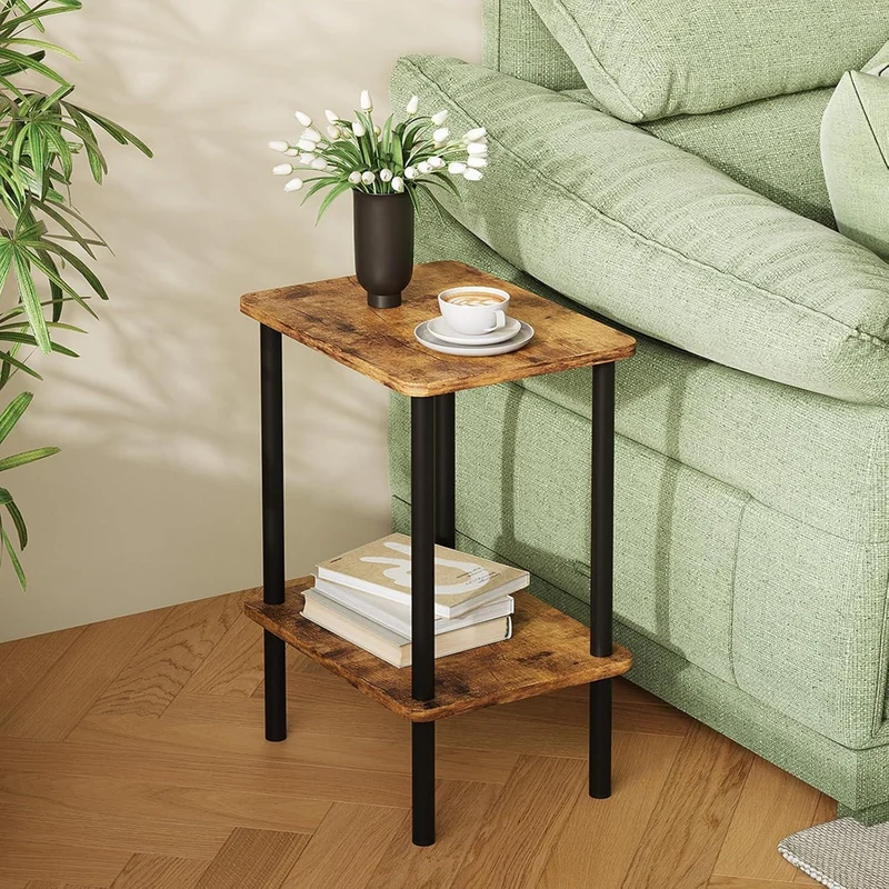 Holz Beistelltisch 2 Tier Nachttisch Schmal mit Stauraum
