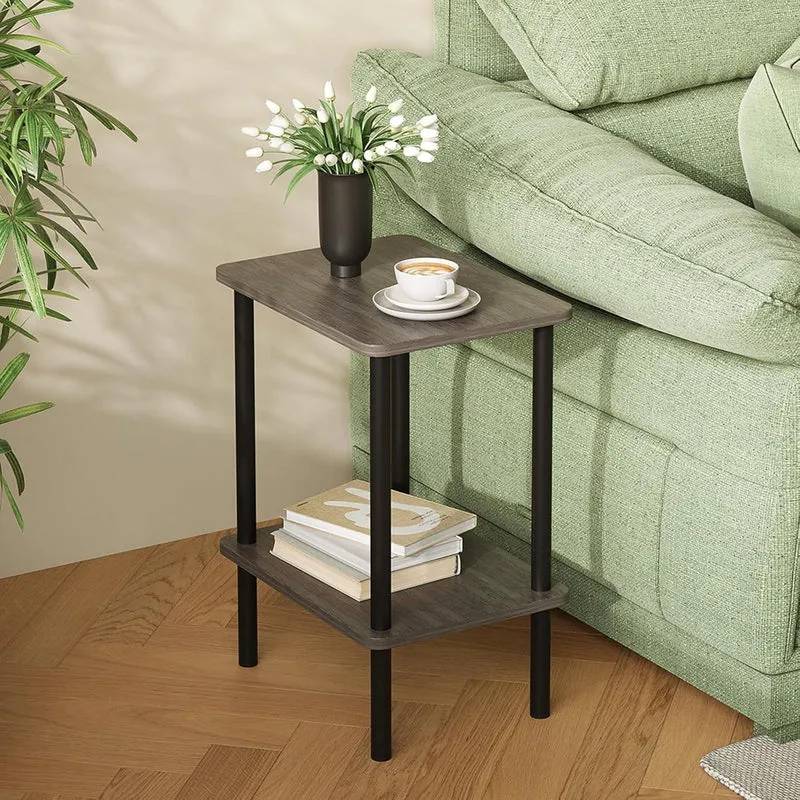 Beistelltisch Holz 2 Tier Nachttisch 40x30x52cm Grau