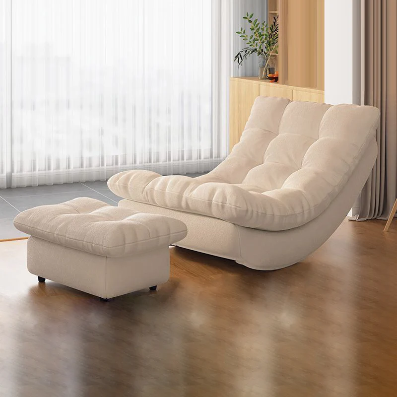 Modern Minimalist Suede Pine Wood Rectangular Rocking Chair Comfortable Single Recliner Backrest & Footrest For Living Room