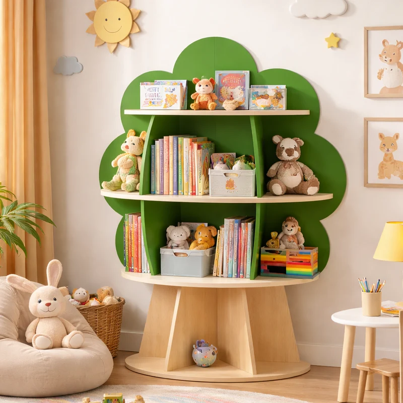 Contemporary Creative Plywood Tree-Shaped Kids Storage Shelf 4-Tier 10-Cubby For Bedroom & Living Room