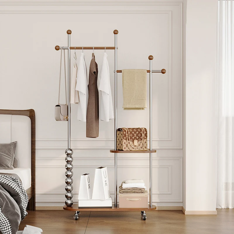 Modern Minimalist Stainless Steel/Carbon Steel & Plywood Oval Freestanding Hall Tree With Double Hanging Bars For Bedroom