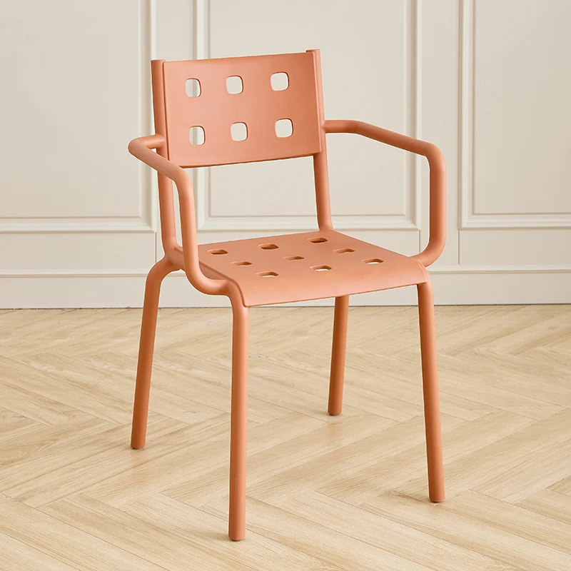 Modern Minimalist Rectangular PP Plastic Stackable Dining Chair Backrest Armrest For Dining Room