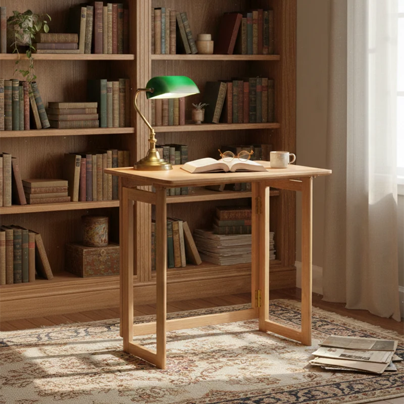 Modern Minimalist Rectangular Red Oak Wood Foldable Desk 1-Tier Storage For Home Office