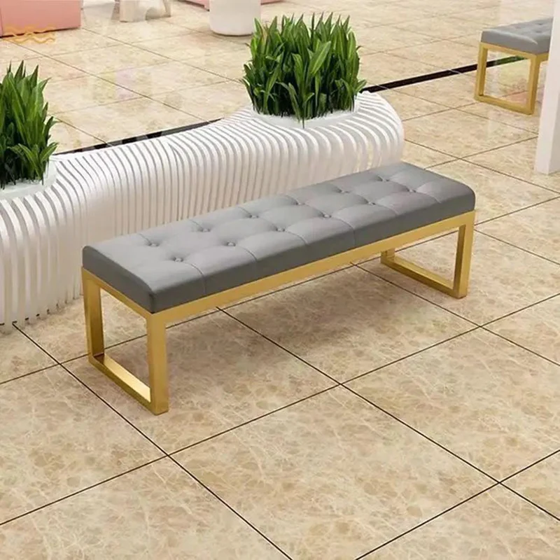 Modern Minimalist Rectangular Cat Scratch Leather Steel Bench For Entryways