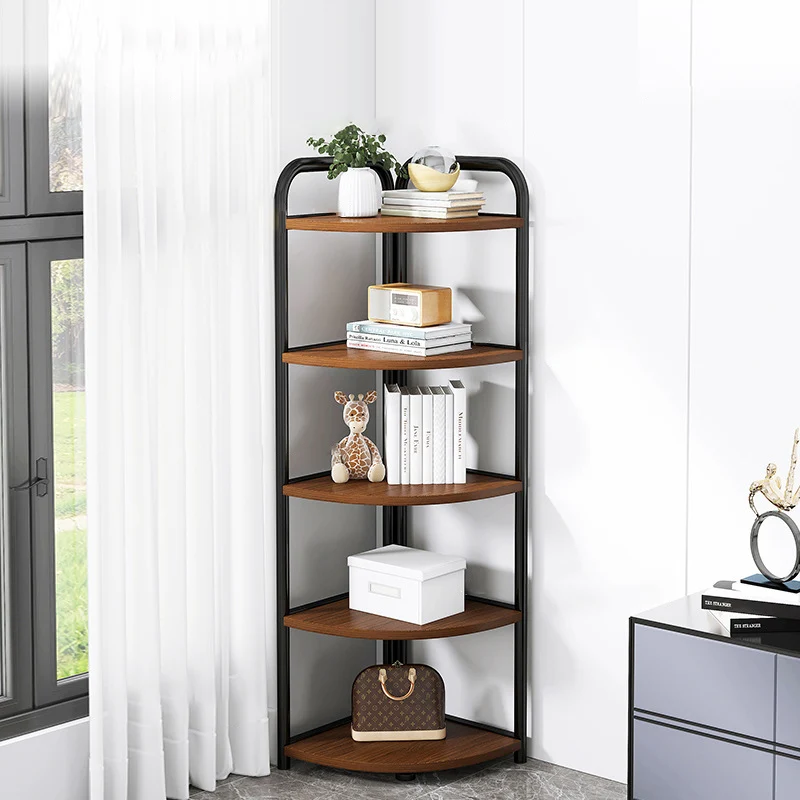 Modern Minimalist Fan-shaped MDF Steel Corner Shelf Unit 5-Tier For Living Room