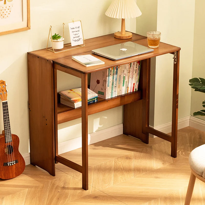 Modern Minimalist Rectangular Nan Bamboo Foldable Desk 2-Layer For Home Office