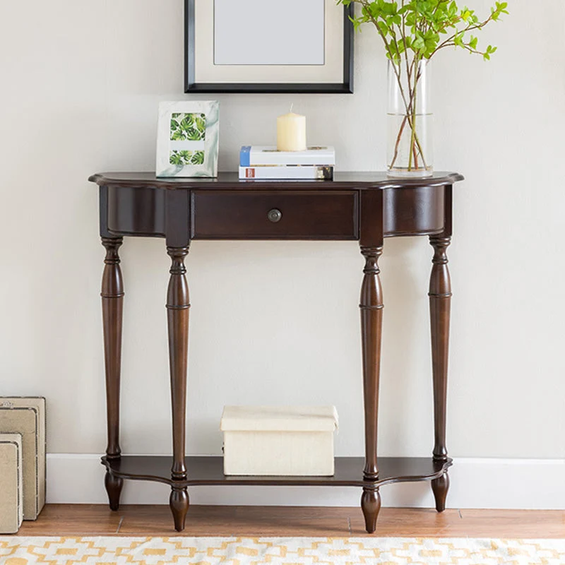 Victorian Rubber Wood Accent Table Free Form Console Sofa Table for Hall