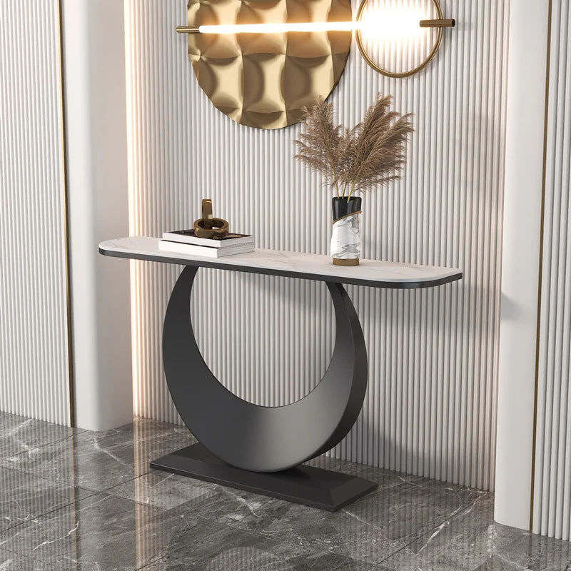 Glam Stone Console Table Half Moon Console Sofa Table for Hall