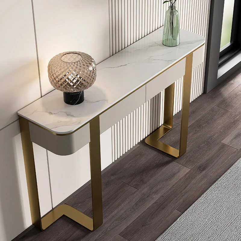 Modern Stone Accent Table Stain Resistant 33.46" Tall Console Table