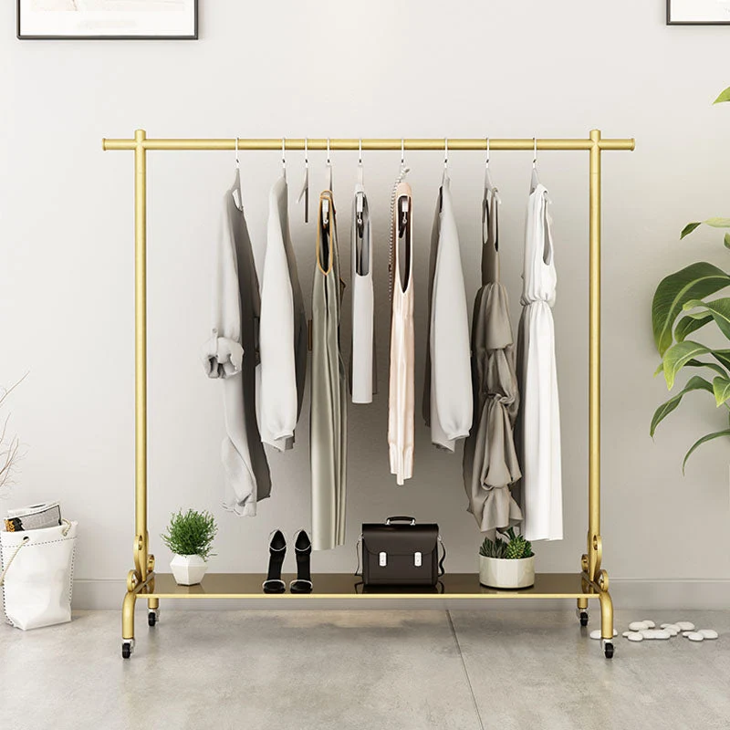 Glam Entryway Coat Rack Metal Framed Hanging Rail and Lower Shelf Coat Hanger