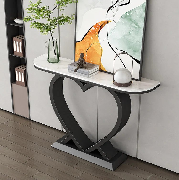 Glam Stone Accent Table Half Moon Sofa Console Table for Hall