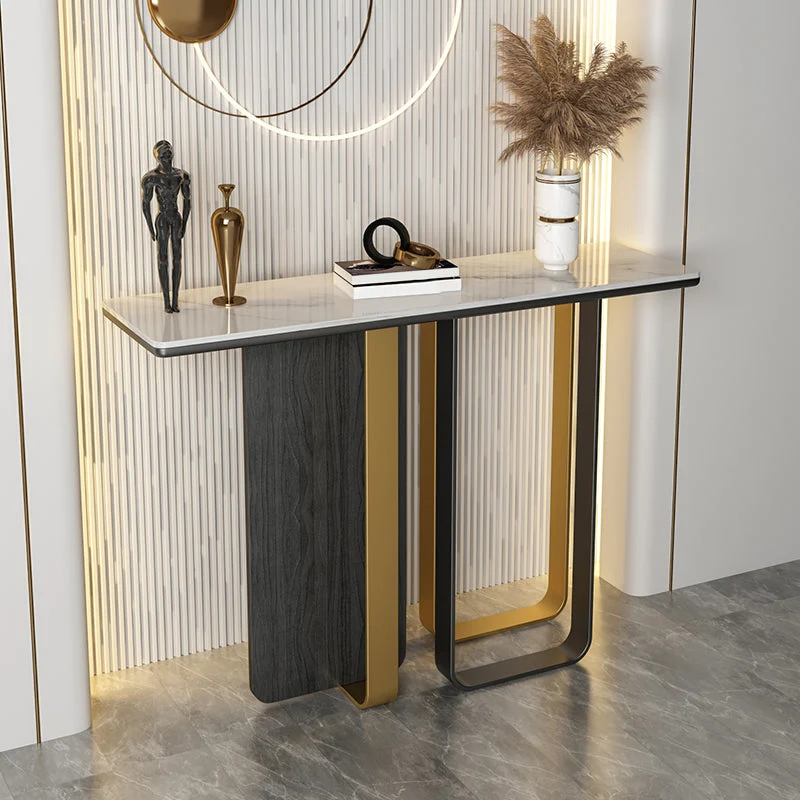 Stone Rectangle Console Table Modern 13.78"W Accent Table with 1 Shelf