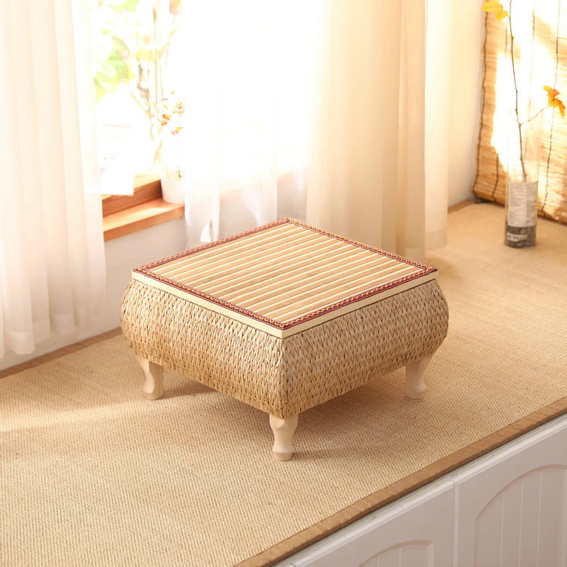 Traditional Japanese Square Solid Wood Solid Wood Plywood Rattan Weaving Storage Coffee Table 1-Cabinet For Living Room