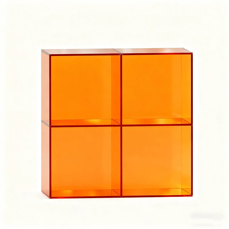 Modern Minimalist Square Rectangular Acrylic Stackable Display Rack 4-Cabinet For Living Room