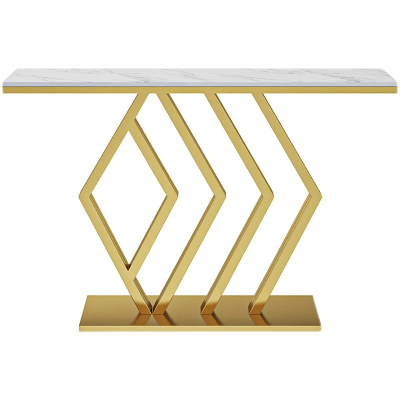 Stain Resistant Glam Slate and Metal Console Table Abstract for Hall