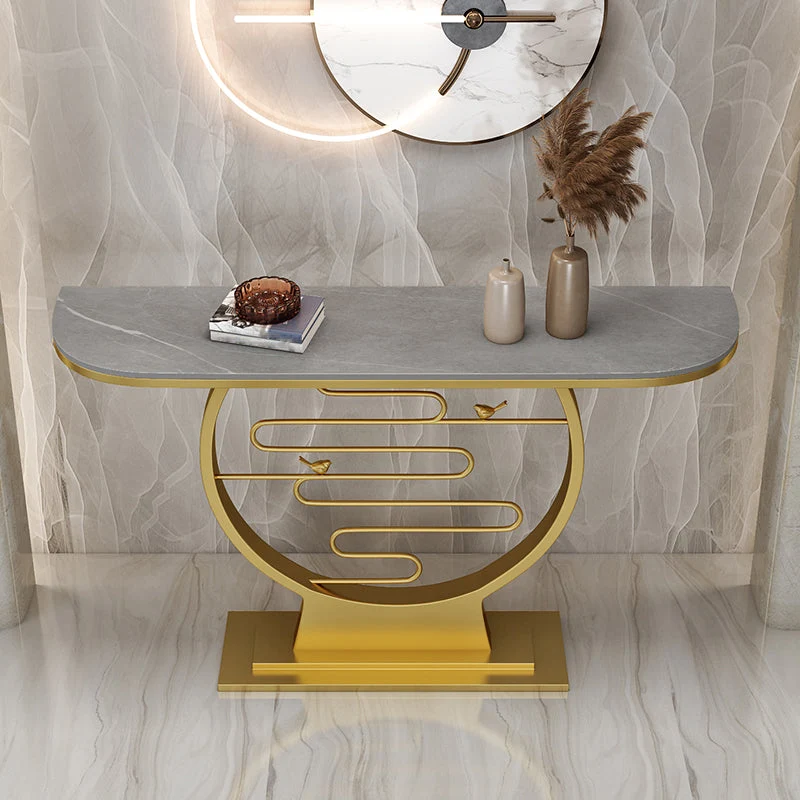 Half Moon Marble/metal Scratch Resistant Console Table for Hall