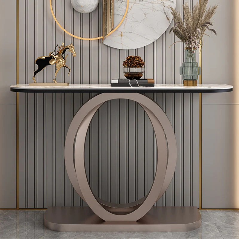 Stone Half Moon Console Table 1-shelf 33.46" Tall Accent Table for Hall