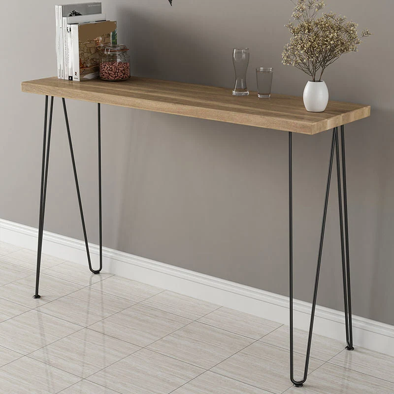 Rectangle Solid Wood Console Table Ironcraft Frame Accent Table for Hall