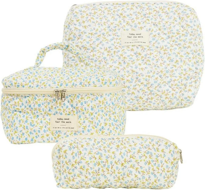 Kosmetiktasche Set Blumenmuster 3er Set Groß Reise Beauty
