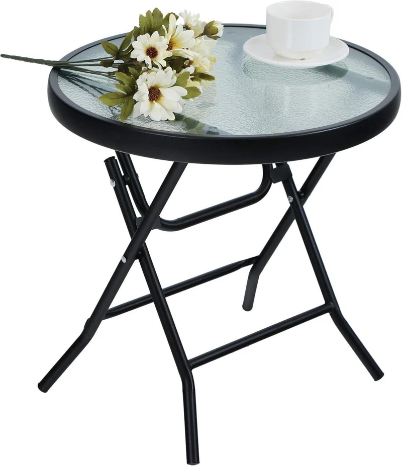 Klappbarer Gartentisch Glas Metall Rund Beistelltisch