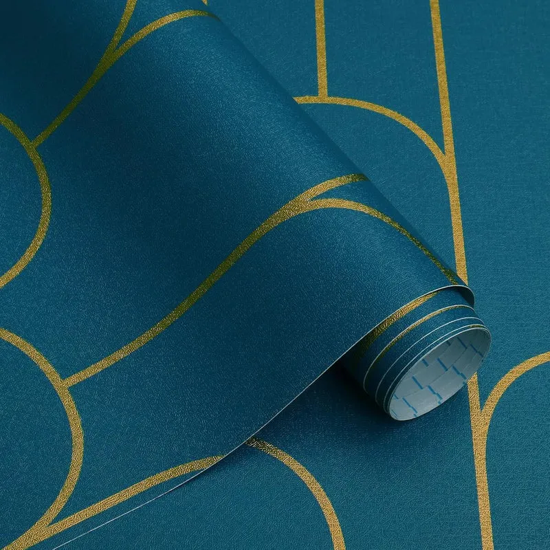 Selbstklebende Tapete Gold Türkis Geometrisch 44CM×10M